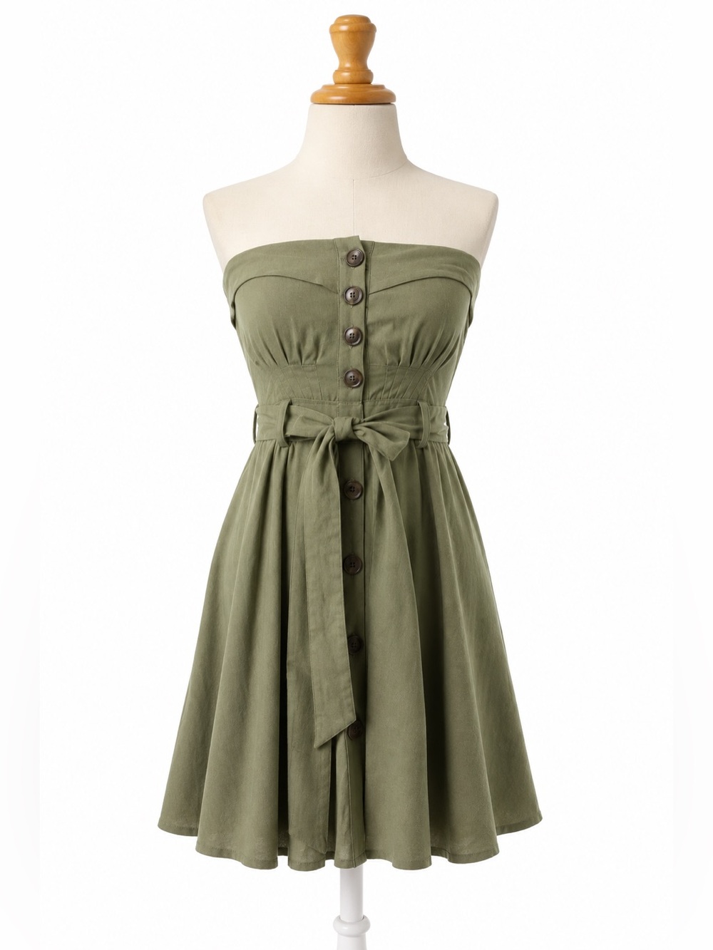 Metropark Olive Green Strapless Mini Dress NWT Size Small Belted Coastal Chic